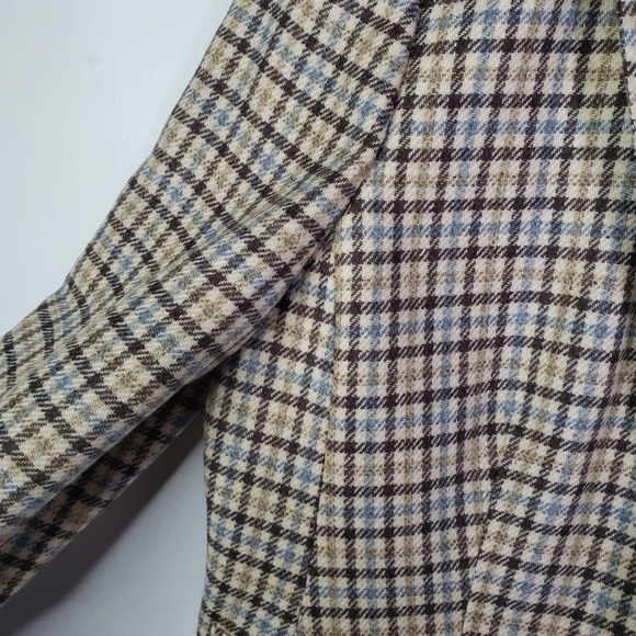 Lands' End Wool Blend Plaid Blazer Women's 14P Tan Beige‎ Blue - Picture 9 of 11